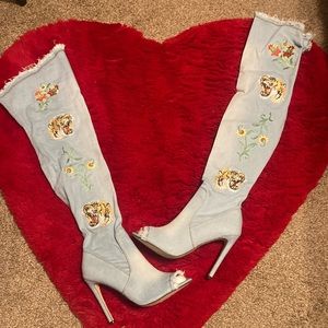 Thigh high jean boots
